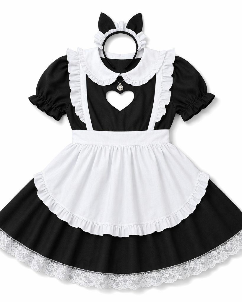 Kawaii Maid Cosplay Dress with Size Chart and Adorable Neko Twist XXL