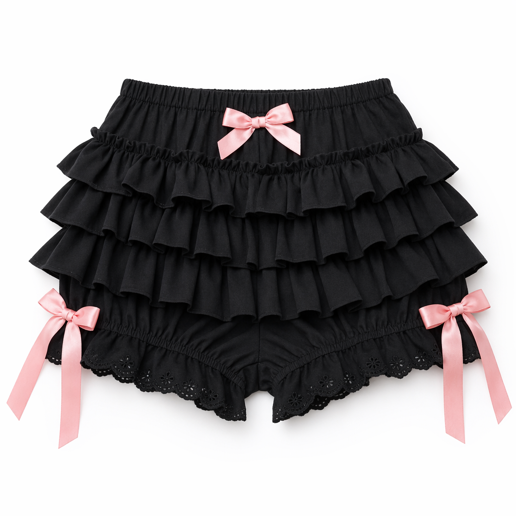 Layered Ruffled Bloomers for Kawaii and Lolita Styles Type A Black
