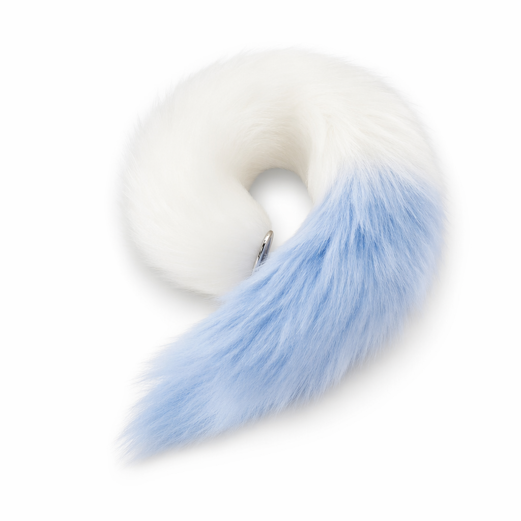 Luxurious Milky Pastel Fox Tail in Vegan Fur Blue