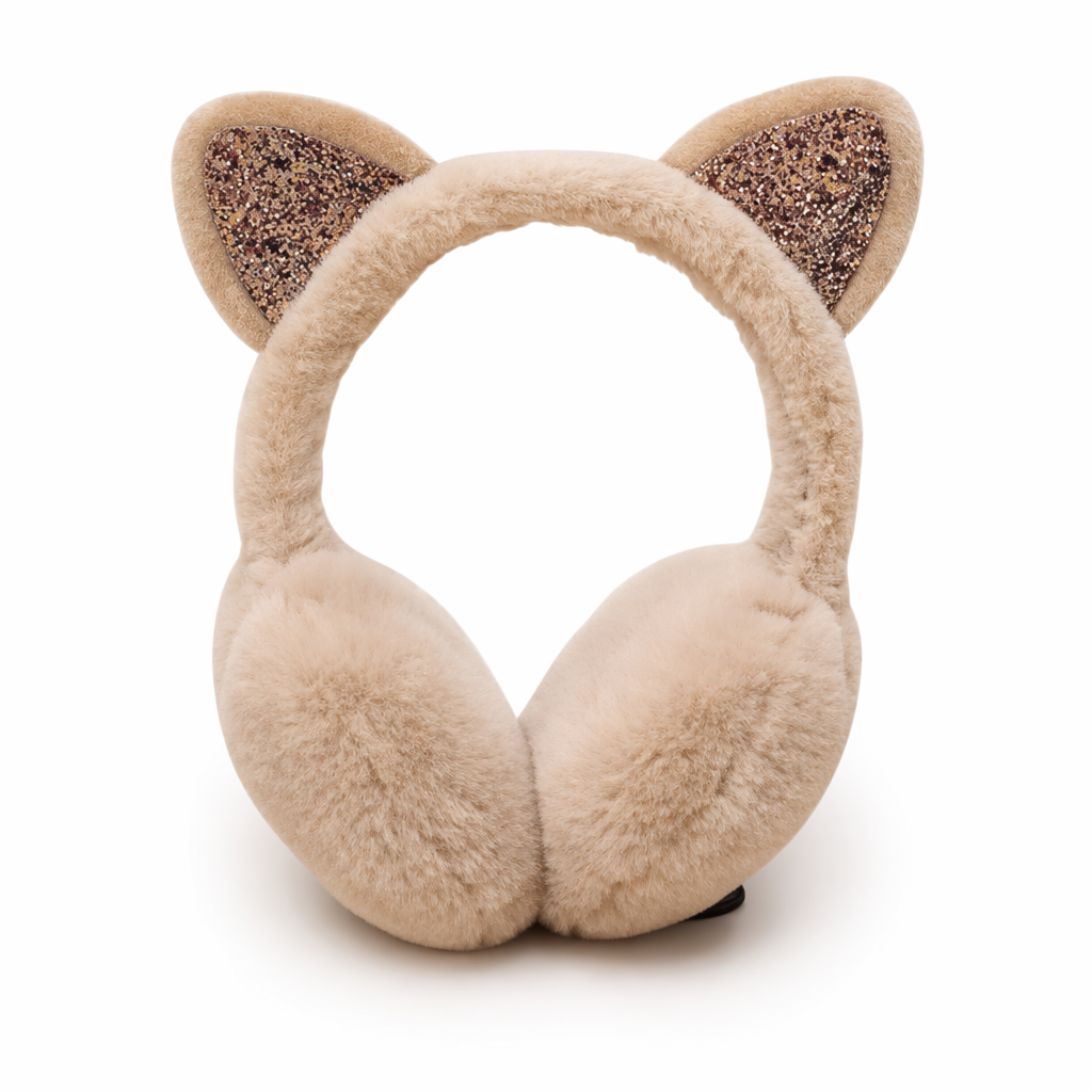 Cute Pastel Cat Ear Ear Muffs for Winter Comfort Beige