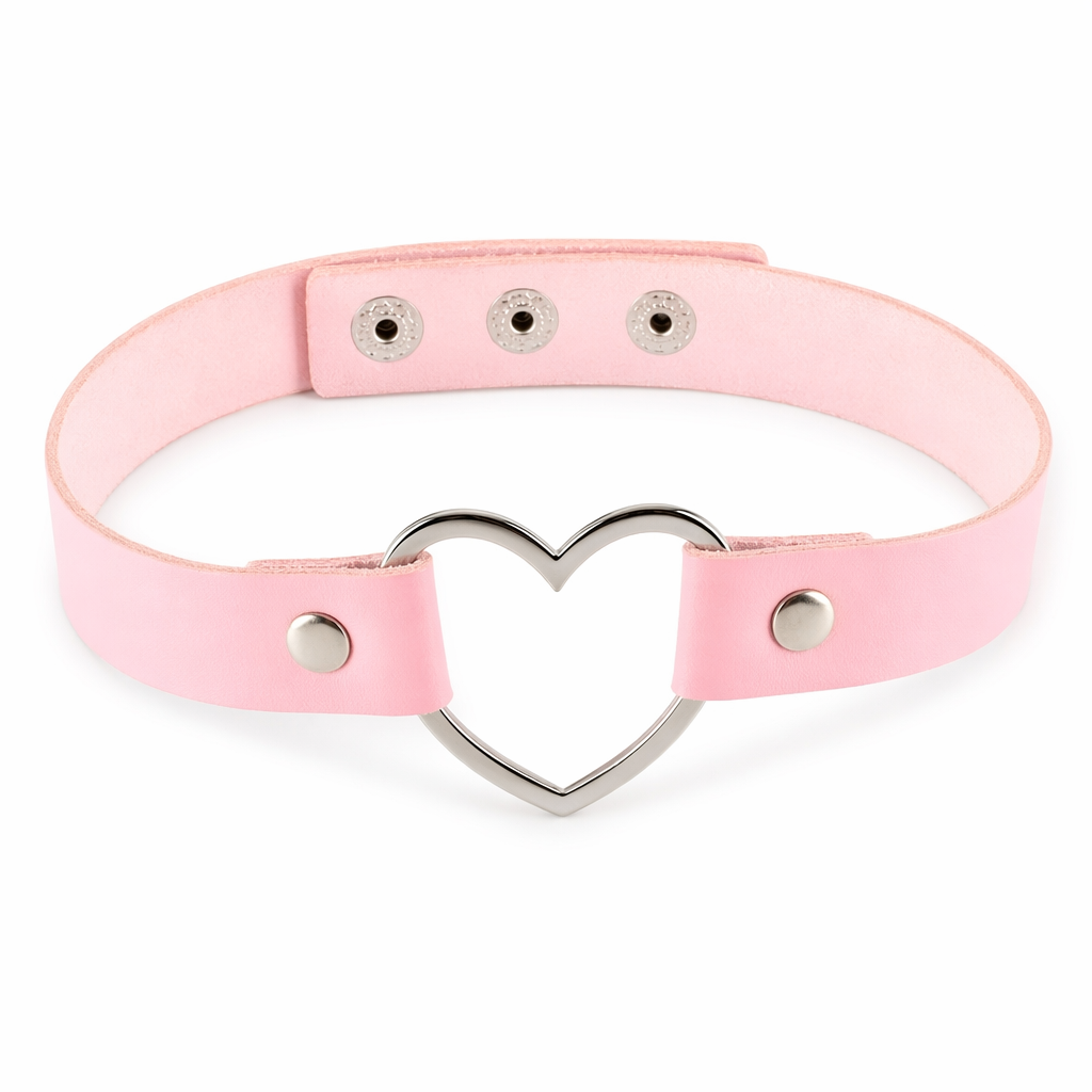 Candy Colored Heart Choker in Vegan Leather for Cosparty Fun Pink