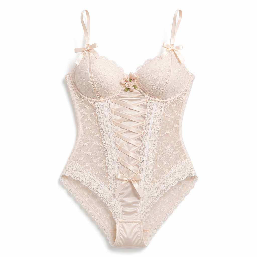 Elegant Lace Corset Bodysuit for a Princess-Like Transformation Peach