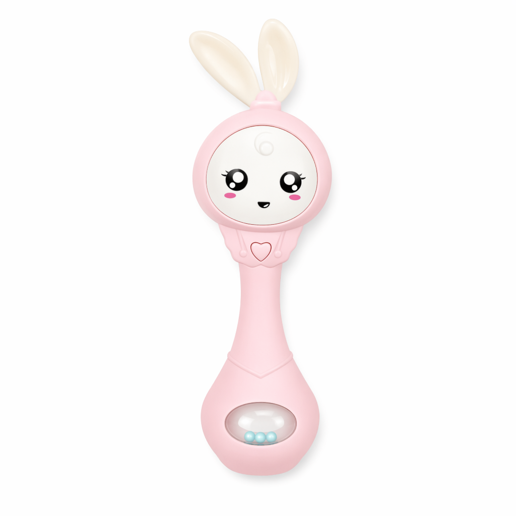 Kawaii Bunny Rabbit Face Rattle for Babies Pink Lollipop