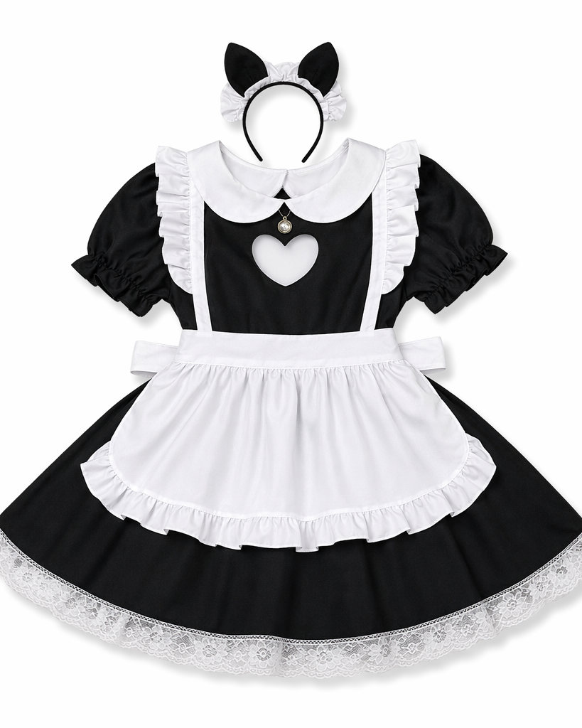 Kawaii Maid Cosplay Dress with Size Chart and Adorable Neko Twist 5XL