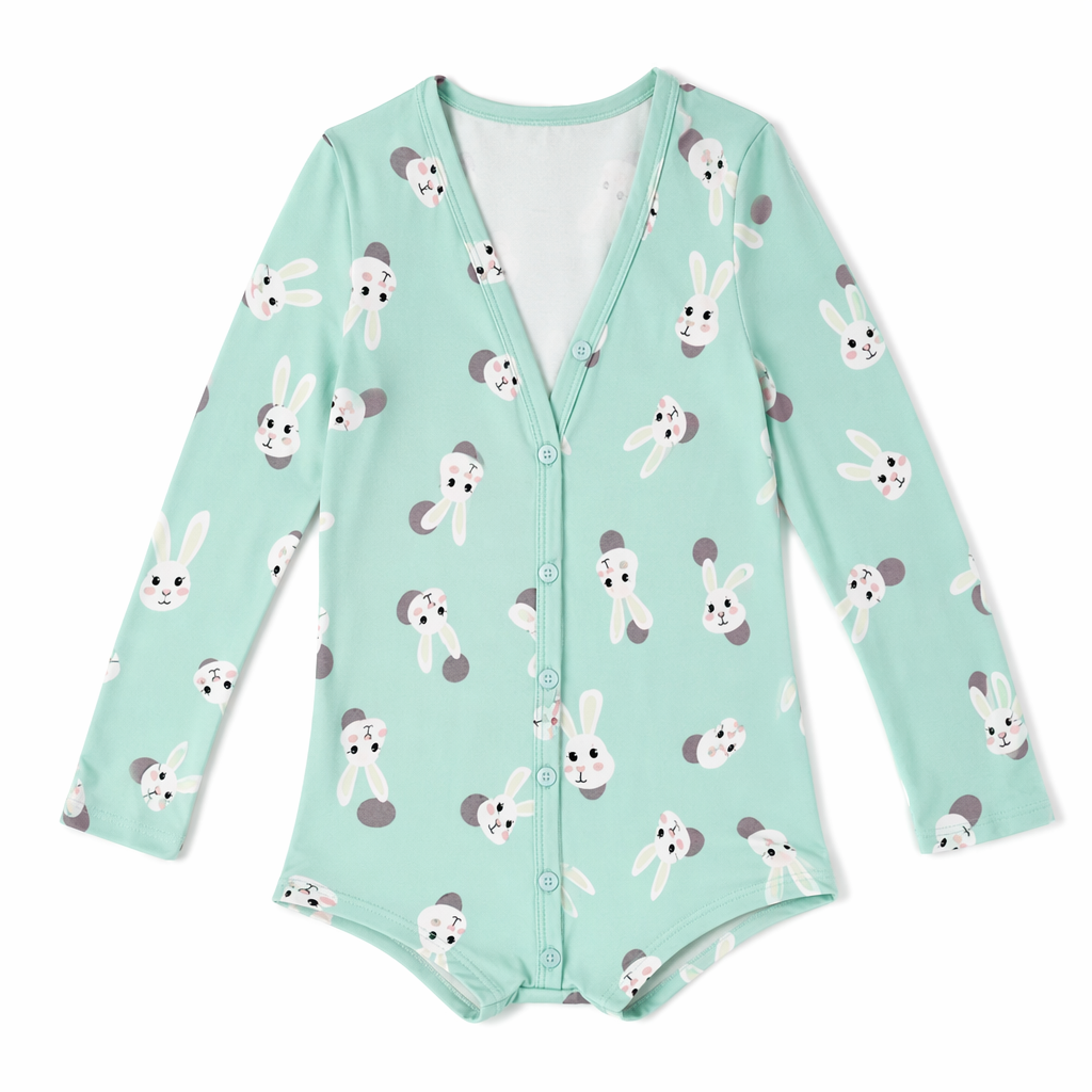 Emerald Green Bunny Rabbit Print Long-Sleeve Romper for Kids L