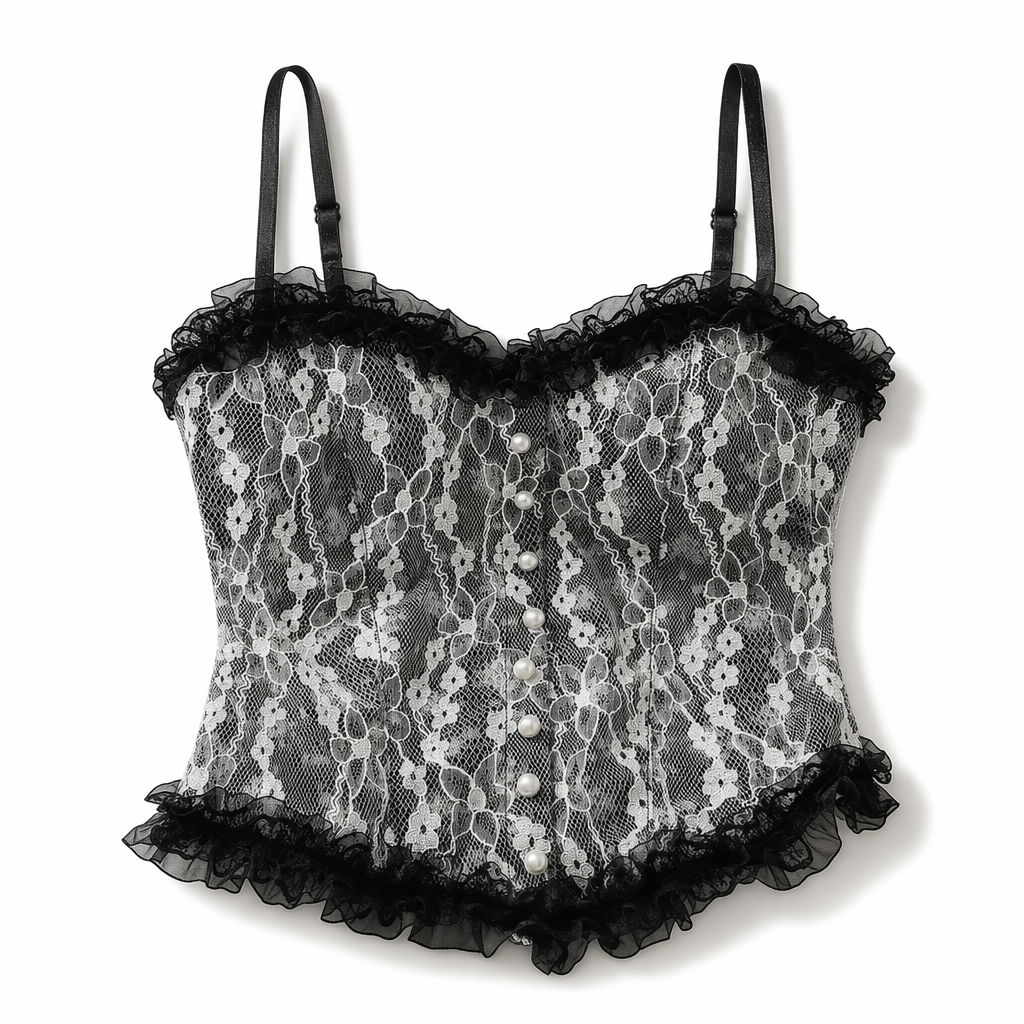 Ethereal Floral Camisole Inspired by Vintage French Film Elegance Black