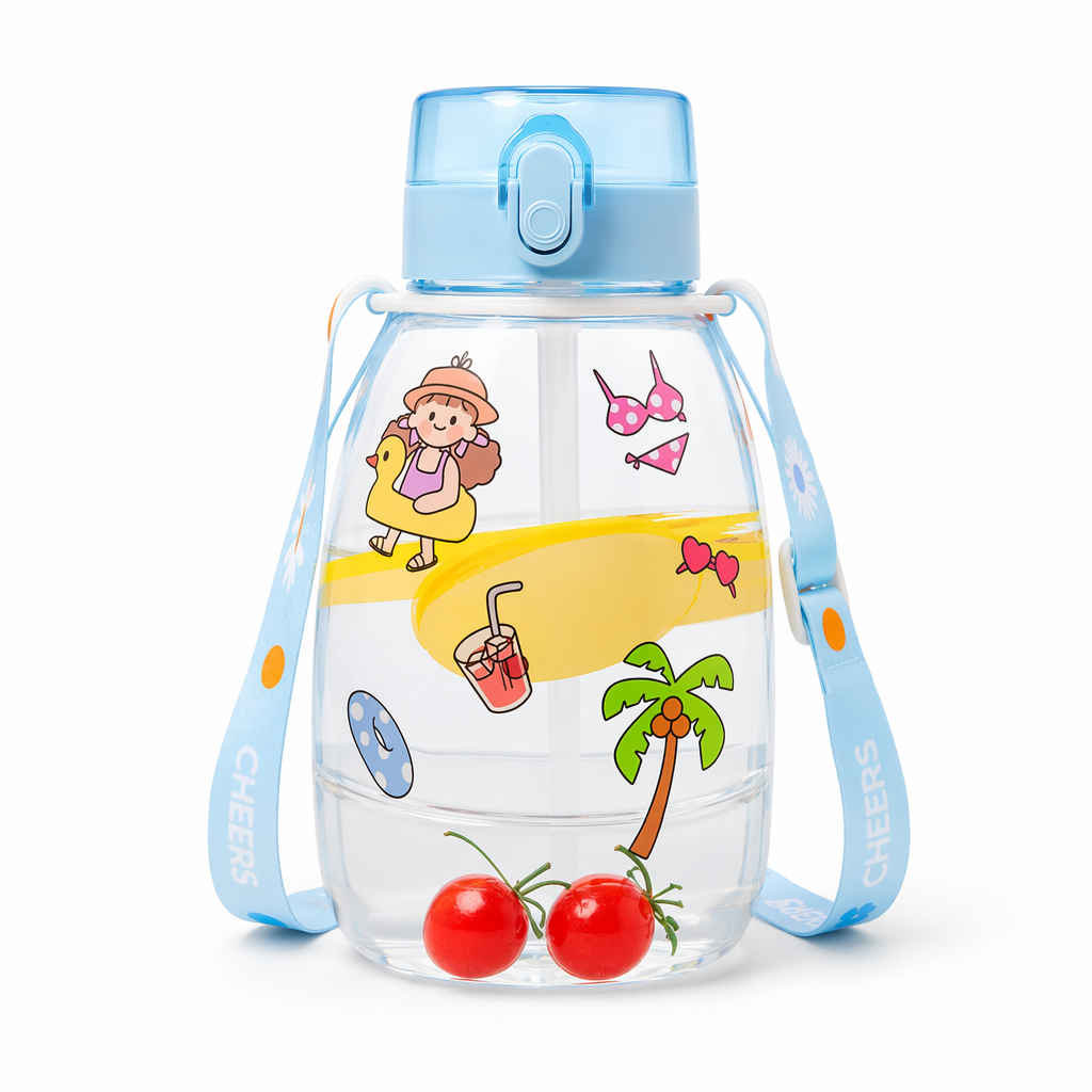 Kawaii Jumbo Sippy Cups for Summer Fun at the Beach or Poolside Blue 1100ml