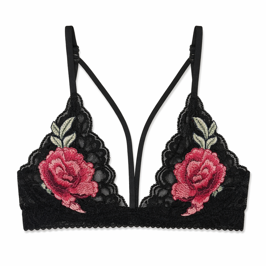 Lacey Rose Embroidered Bra with Style Harness Straps black lace