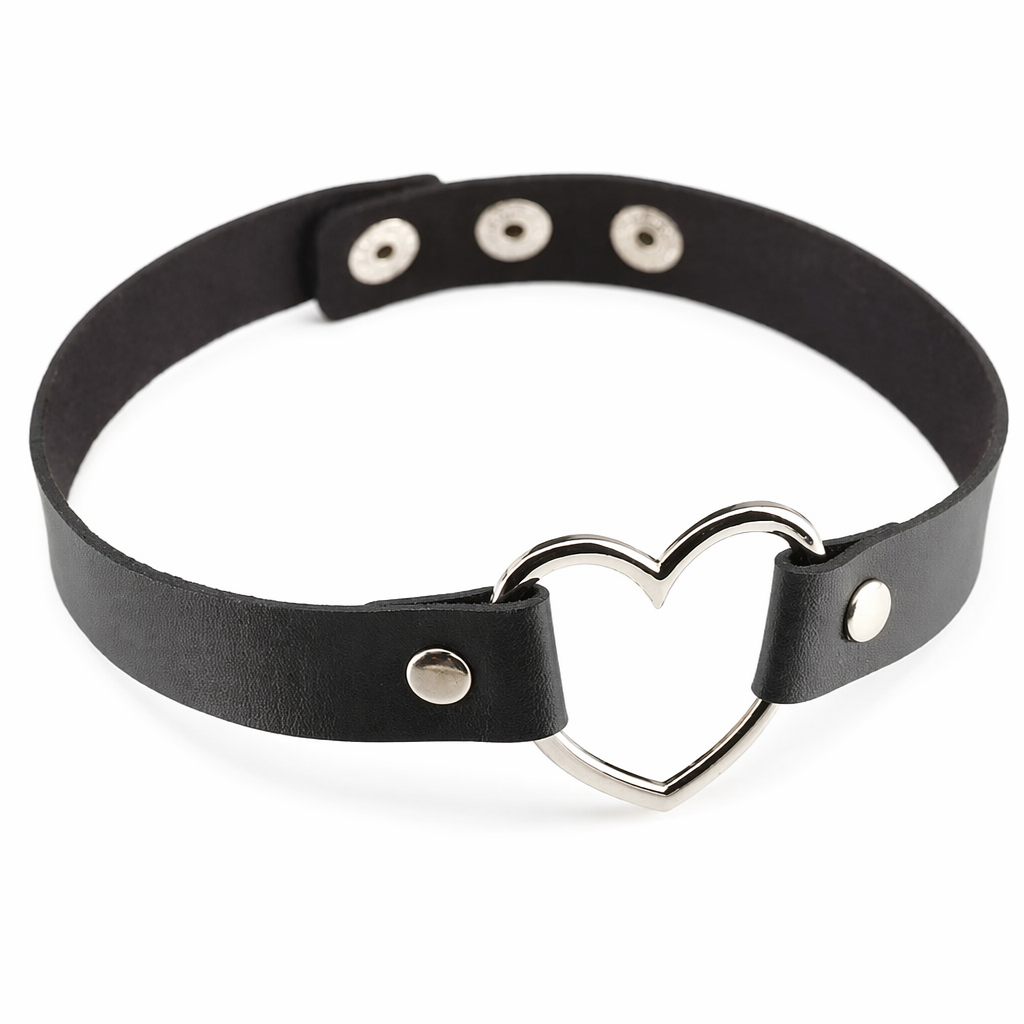 Candy Colored Heart Choker in Vegan Leather for Cosparty Fun Black