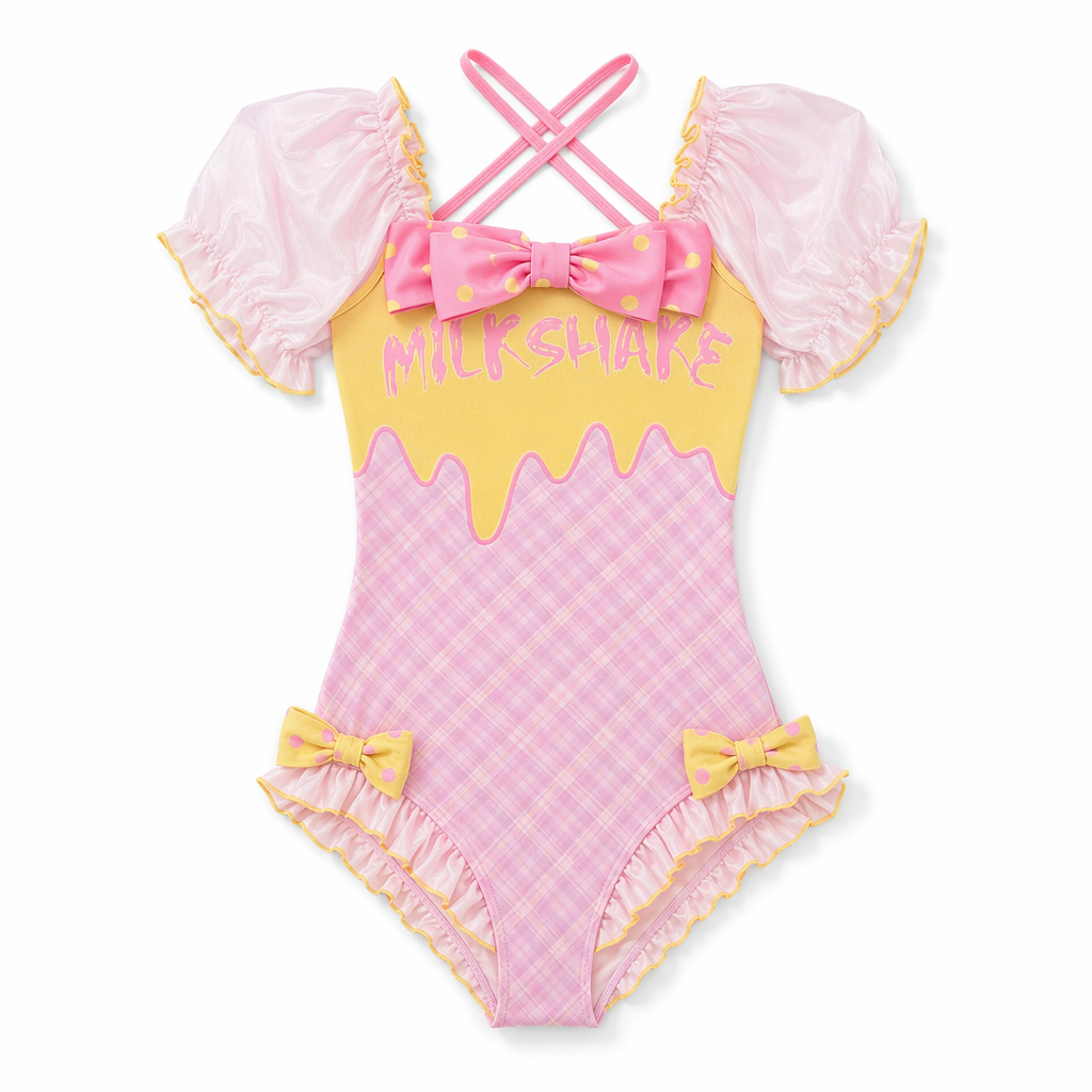 Pink and Yellow Milkshake Plaid Adult Onesie and Swimsuit 33-34 84-87 Default