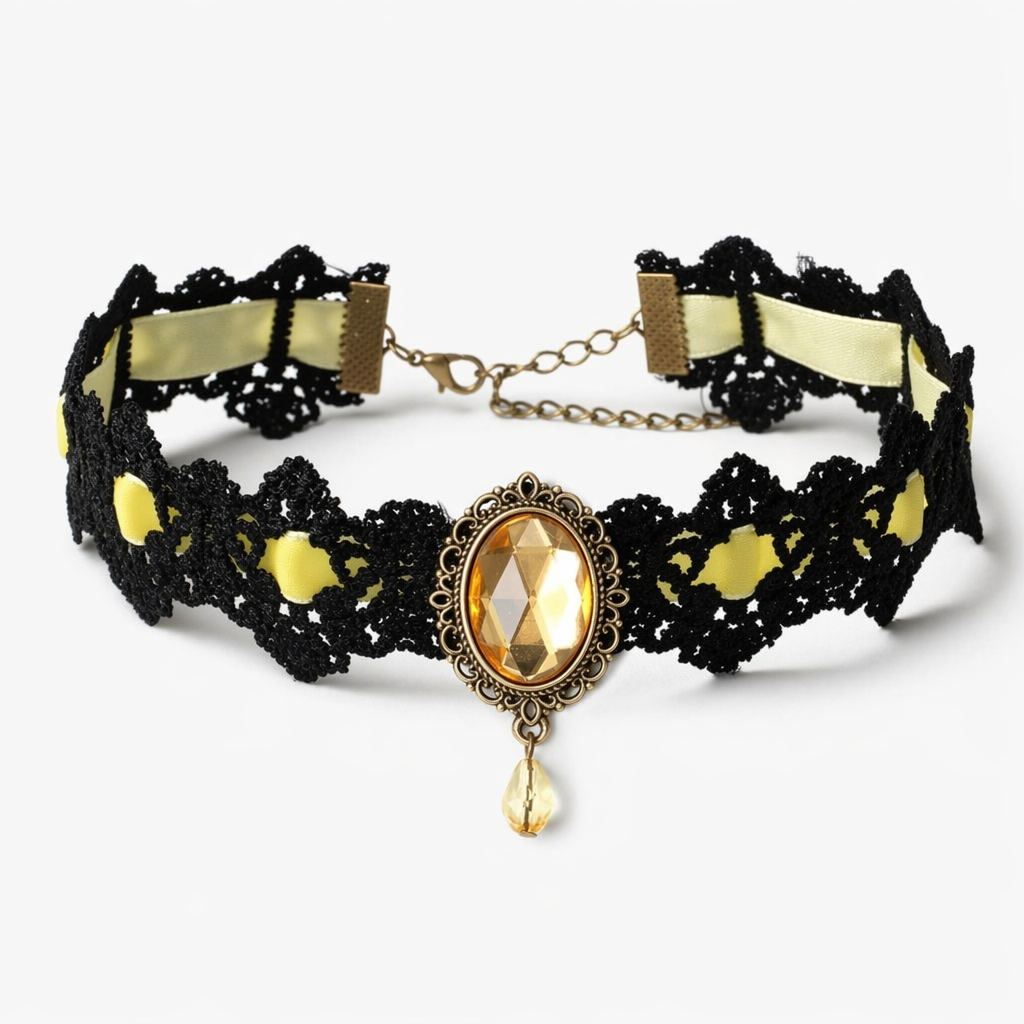 Elegant Victorian Style Choker Necklace with Gold Hardware Yellow