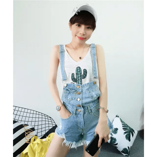 Acid Wash Distressed Dungarees with Size Chart for Pastel Pink Fashion - Cosparty