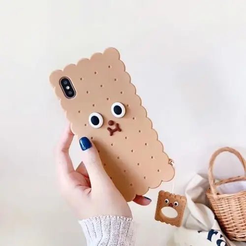Adorable 3D Cookie Biscuit Phone Case in Brown and Beige Shades - Cosparty