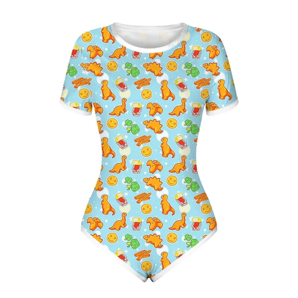 Adorable Blue Dinosaur Chicken Nugget Adult Onesie for Kawaii Vibes - Cosparty