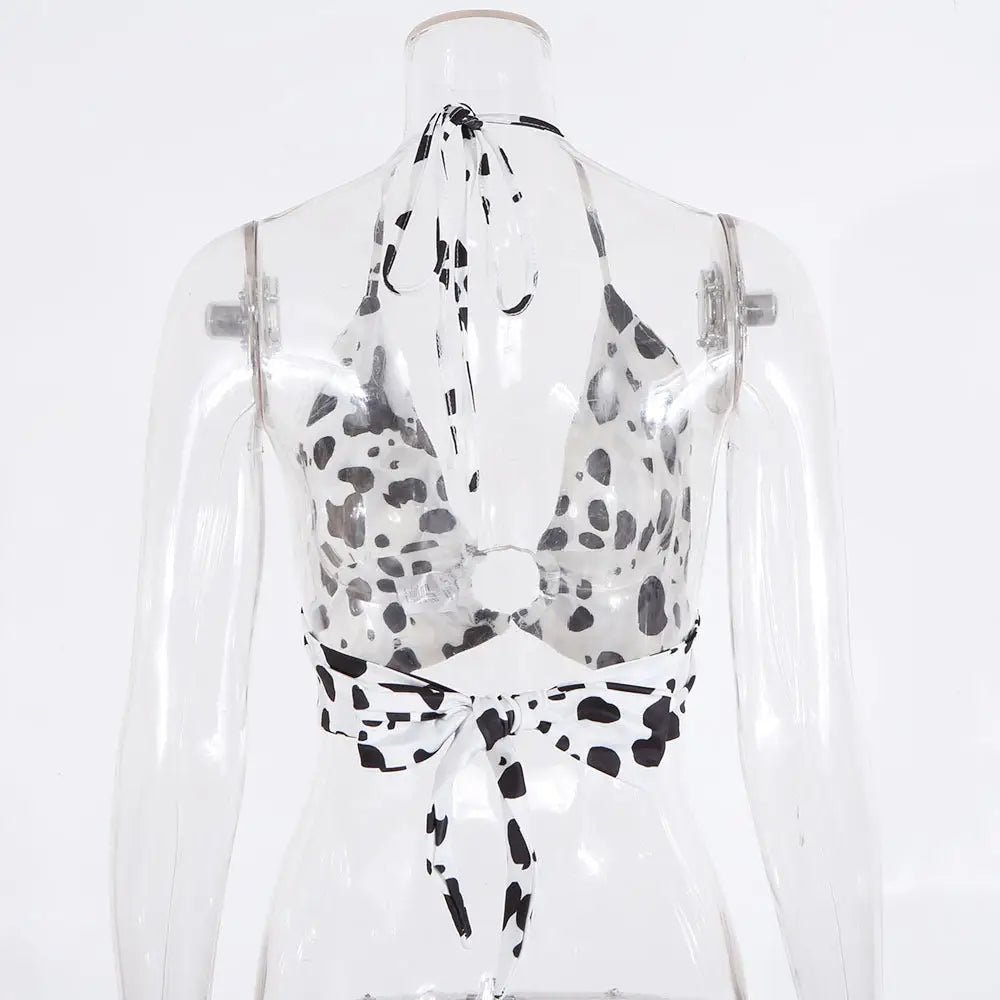 Adorable Cow Print Crop Top with O Ring Design - Cosparty