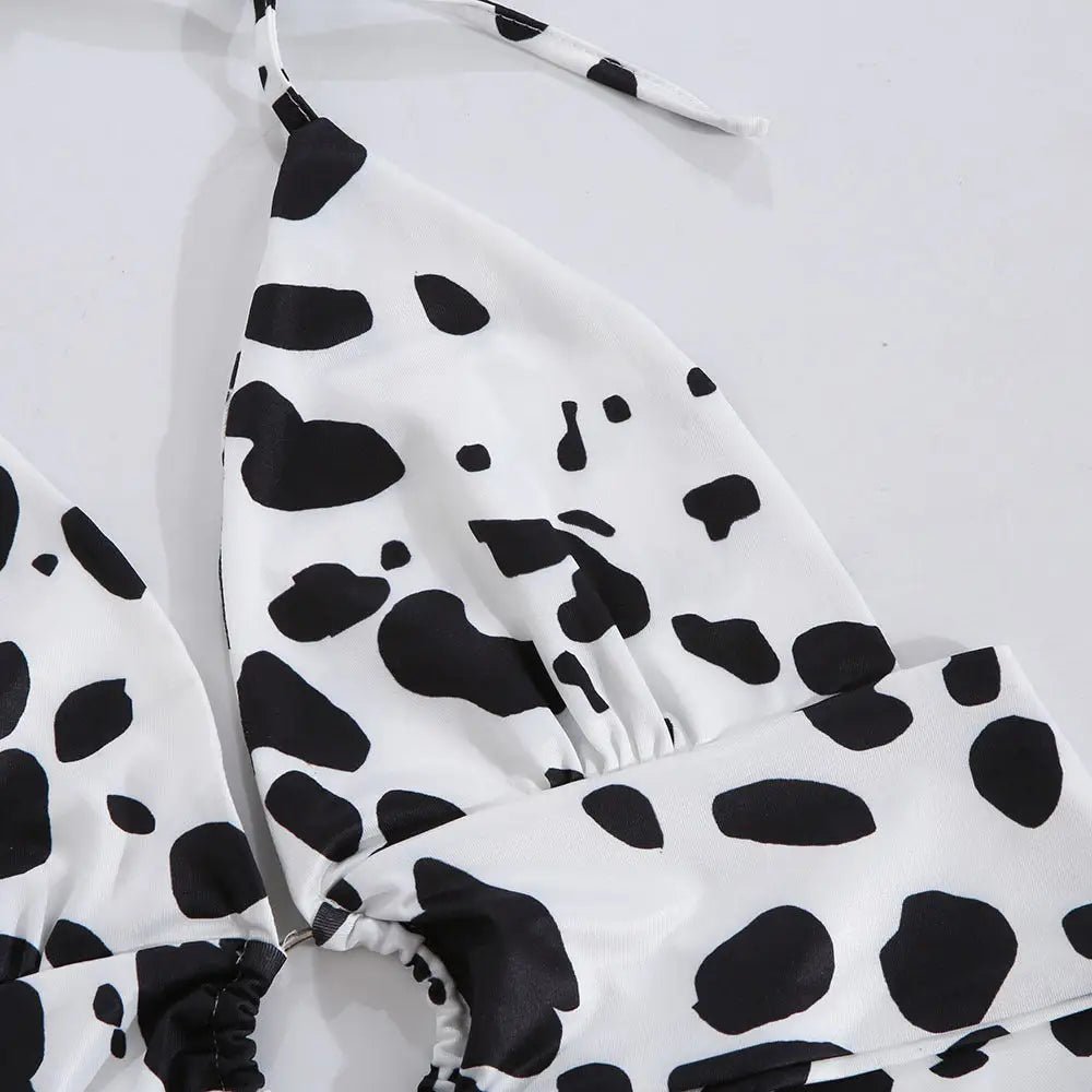 Adorable Cow Print Crop Top with O Ring Design - Cosparty