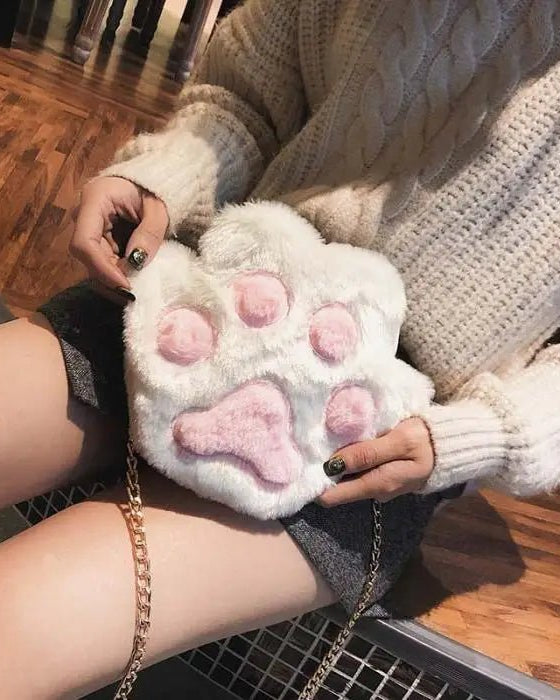 Adorable Furry Kitty Cat Paw Handbag in Vegan Fur - Cosparty