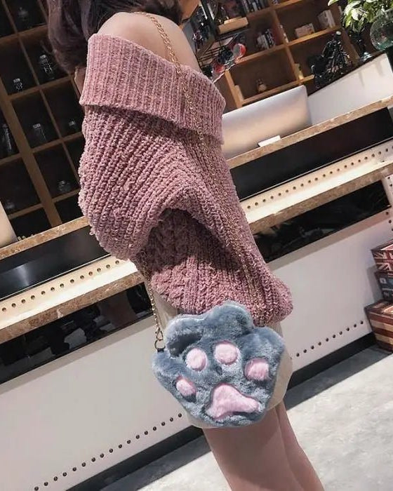 Adorable Furry Kitty Cat Paw Handbag in Vegan Fur - Cosparty