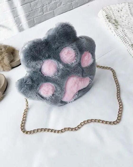 Adorable Furry Kitty Cat Paw Handbag in Vegan Fur - Cosparty