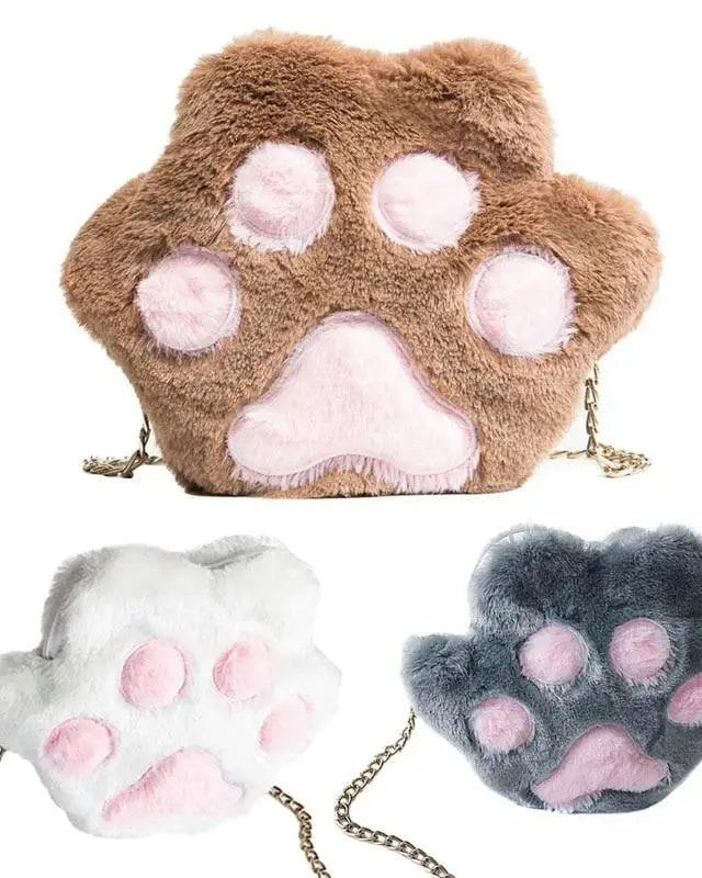 Adorable Furry Kitty Cat Paw Handbag in Vegan Fur - Cosparty