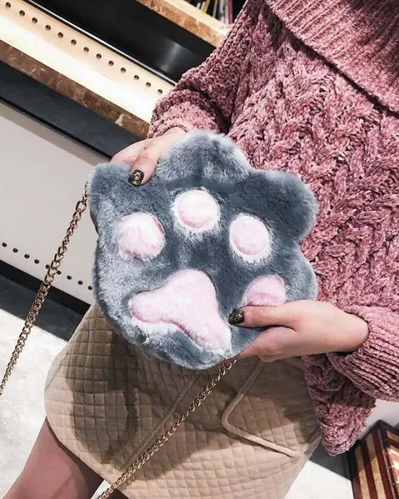Adorable Furry Kitty Cat Paw Handbag in Vegan Fur - Cosparty