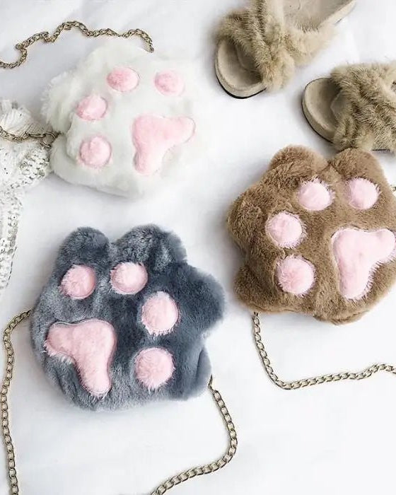 Adorable Furry Kitty Cat Paw Handbag in Vegan Fur - Cosparty