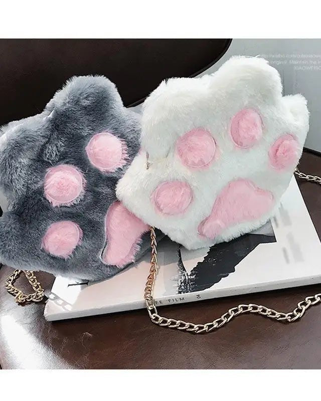 Adorable Furry Kitty Cat Paw Handbag in Vegan Fur - Cosparty