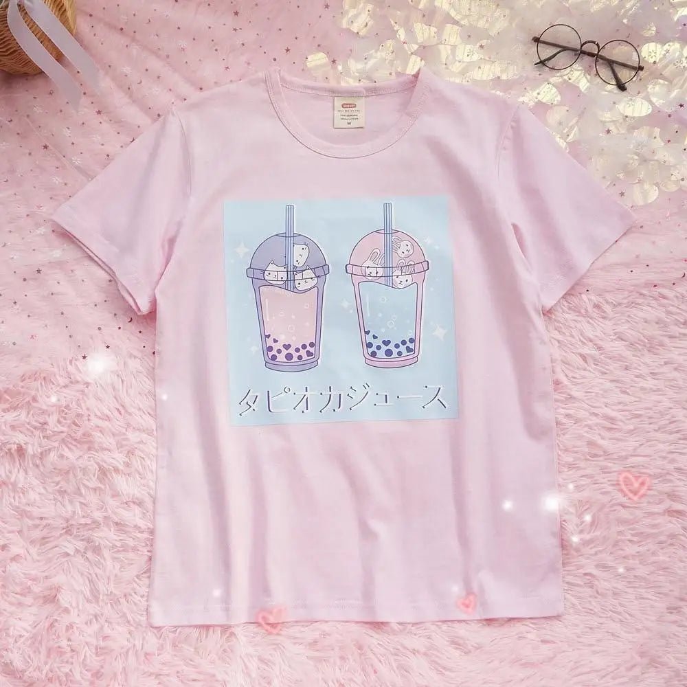 Adorable Pink Bubble Tea T-Shirt for Kawaii Cuties - Cosparty