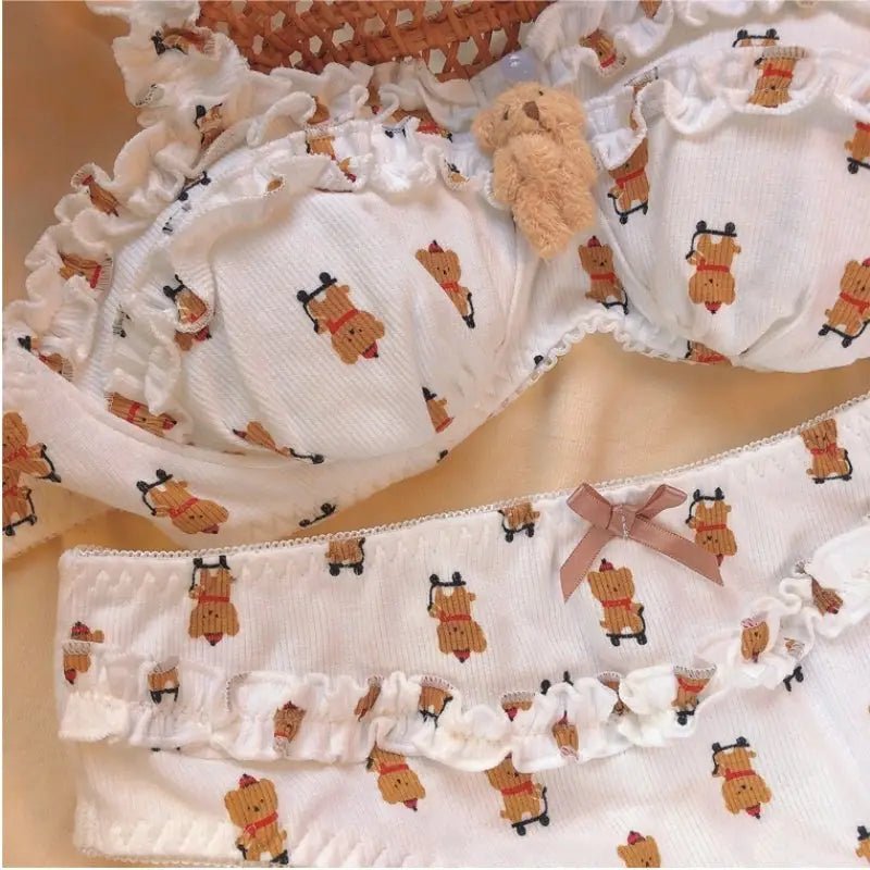 Adorable Teddy Bear Lingerie Set with Ruffles and Soft Cotton Fabric - Cosparty