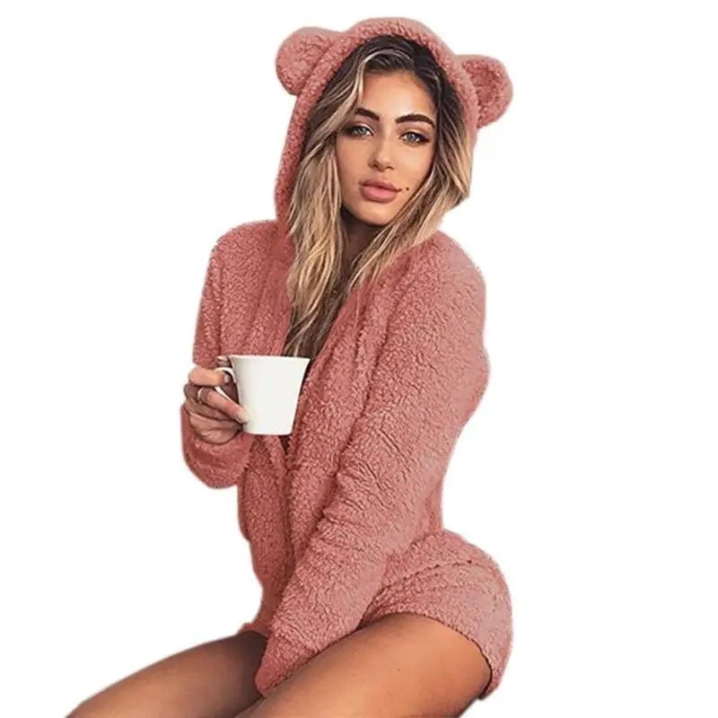 Adorable Vegan Fur Baby Bear Zippered Onesie with Ears - Cosparty
