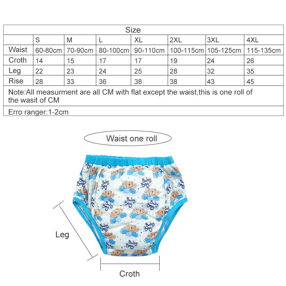 Adult Baby Training Pants with Blue Trim and Cute Baby Boy Design - Cosparty