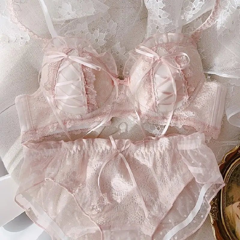 Angelcore Lace Satin Lingerie Set 65 - 75cm in Pink Black or White - Cosparty