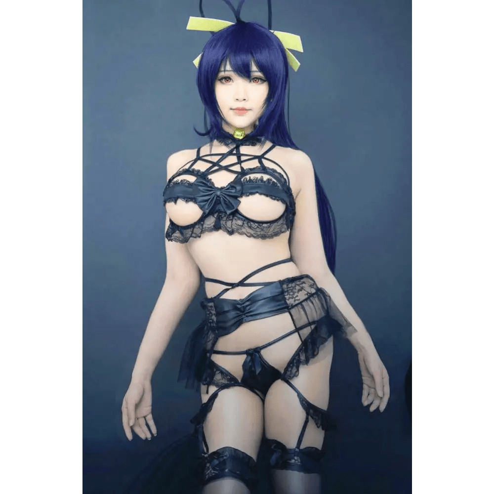 Anime Inspired Lingerie Set with Bat Wings and Vegan Leather Accents - Cosparty