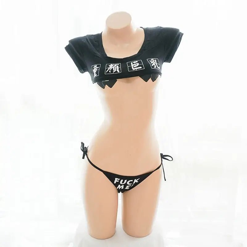 Anime Inspired Micro Crop Top Lingerie Set for Edgy Cuties - Cosparty