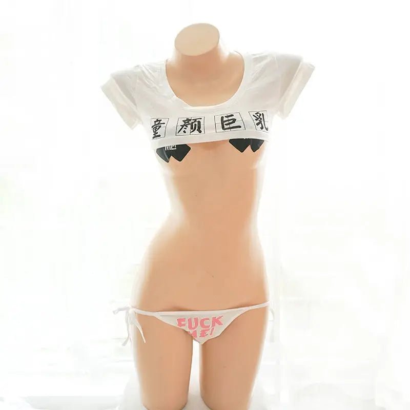 Anime Inspired Micro Crop Top Lingerie Set for Edgy Cuties - Cosparty
