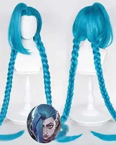 Arcane League of Legends Jinx Cosplay Blue Braid Wig - Cosparty
