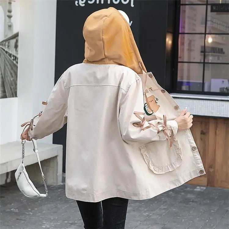 Avocado Teddy Bear Windbreaker Coat for Spring and Fall - Cosparty