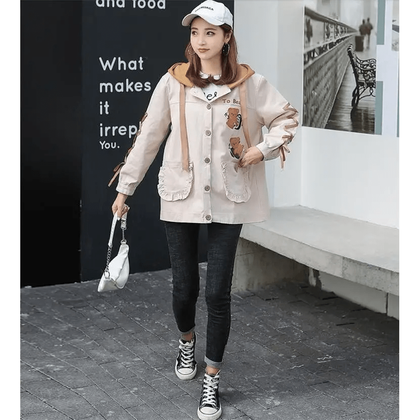 Avocado Teddy Bear Windbreaker Coat for Spring and Fall - Cosparty