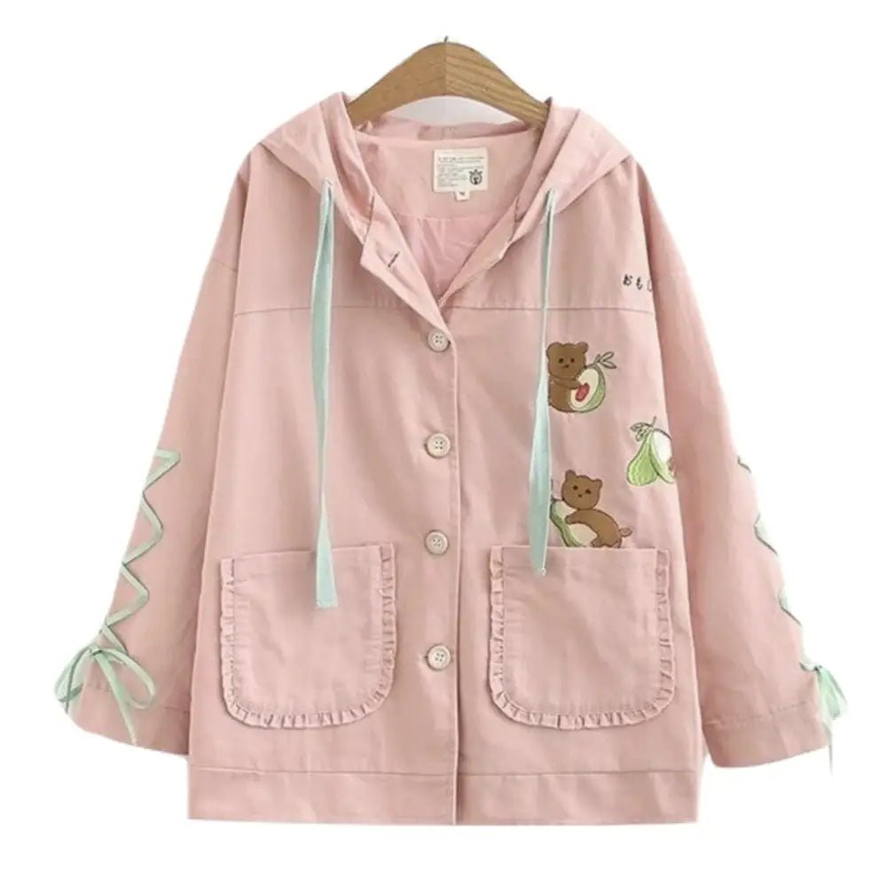 Avocado Teddy Bear Windbreaker Coat for Spring and Fall - Cosparty