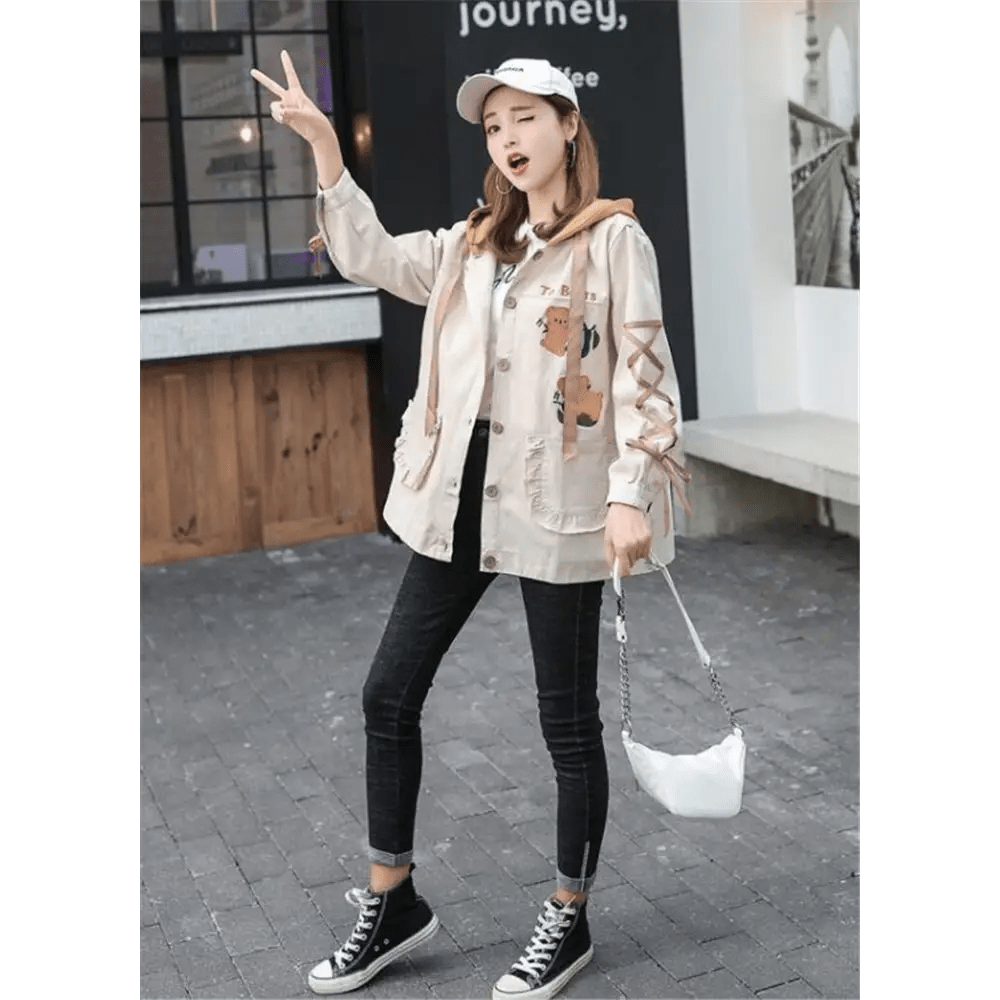 Avocado Teddy Bear Windbreaker Coat for Spring and Fall - Cosparty