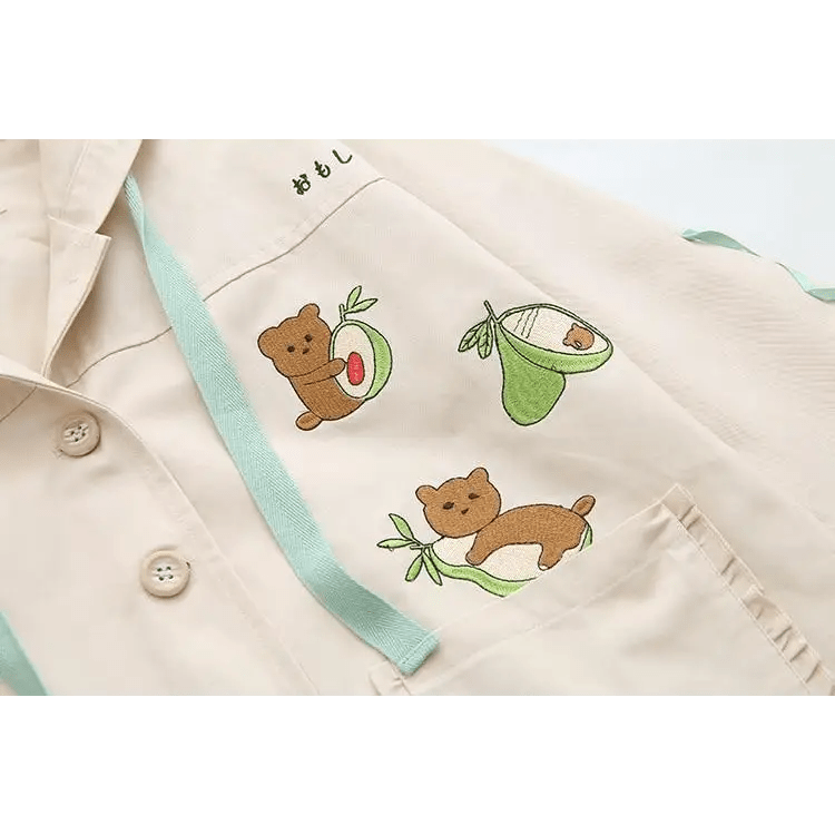Avocado Teddy Bear Windbreaker Coat for Spring and Fall - Cosparty