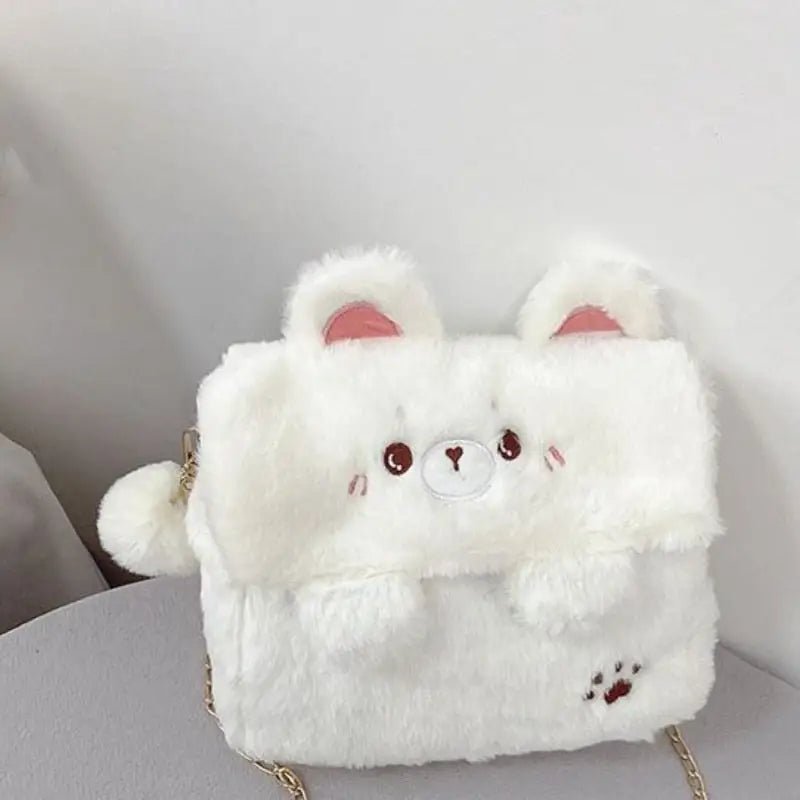 Baby Bear Fur Handbag with Cute Embroidered Teddy Bear Face - Cosparty