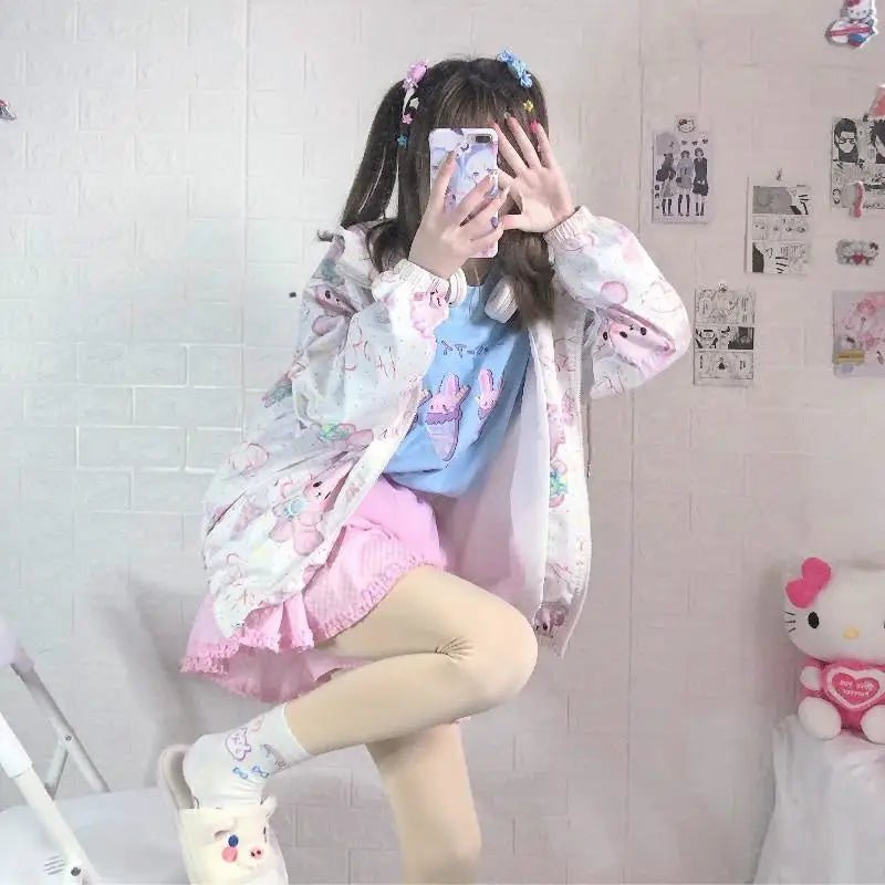 Baby Bear Windbreaker Jacket in Pastel Colors for Kawaii Lovers - Cosparty