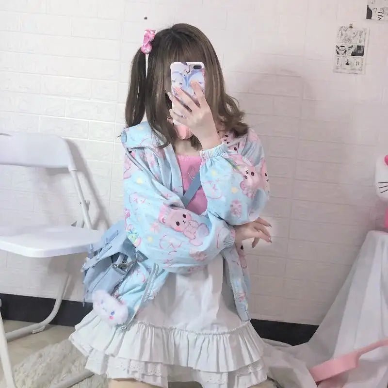 Baby Bear Windbreaker Jacket in Pastel Colors for Kawaii Lovers - Cosparty