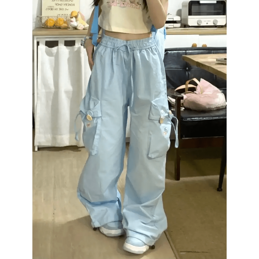 Baby Blue Kawaii Cargo Pants for a Y2K Nostalgic Look - Cosparty