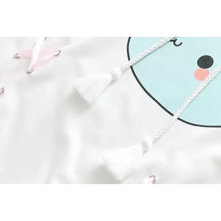 Baby Blue Narwhal Hoodie with Corset Lace - Up Ties - Cosparty