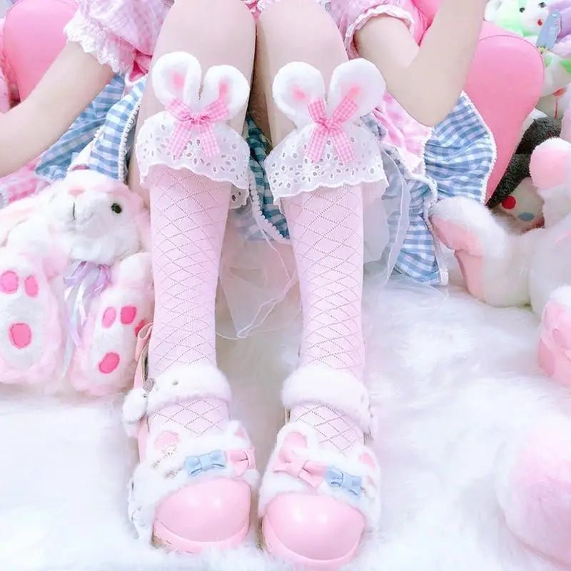 Baby Bun Lace Bunny Ear Lolita Stockings with Ruffled Doily Top - Cosparty