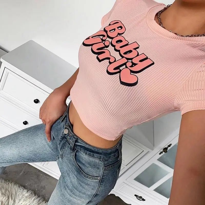 Baby Girl Pink Retro 90's Inspired Crop Top - Cosparty