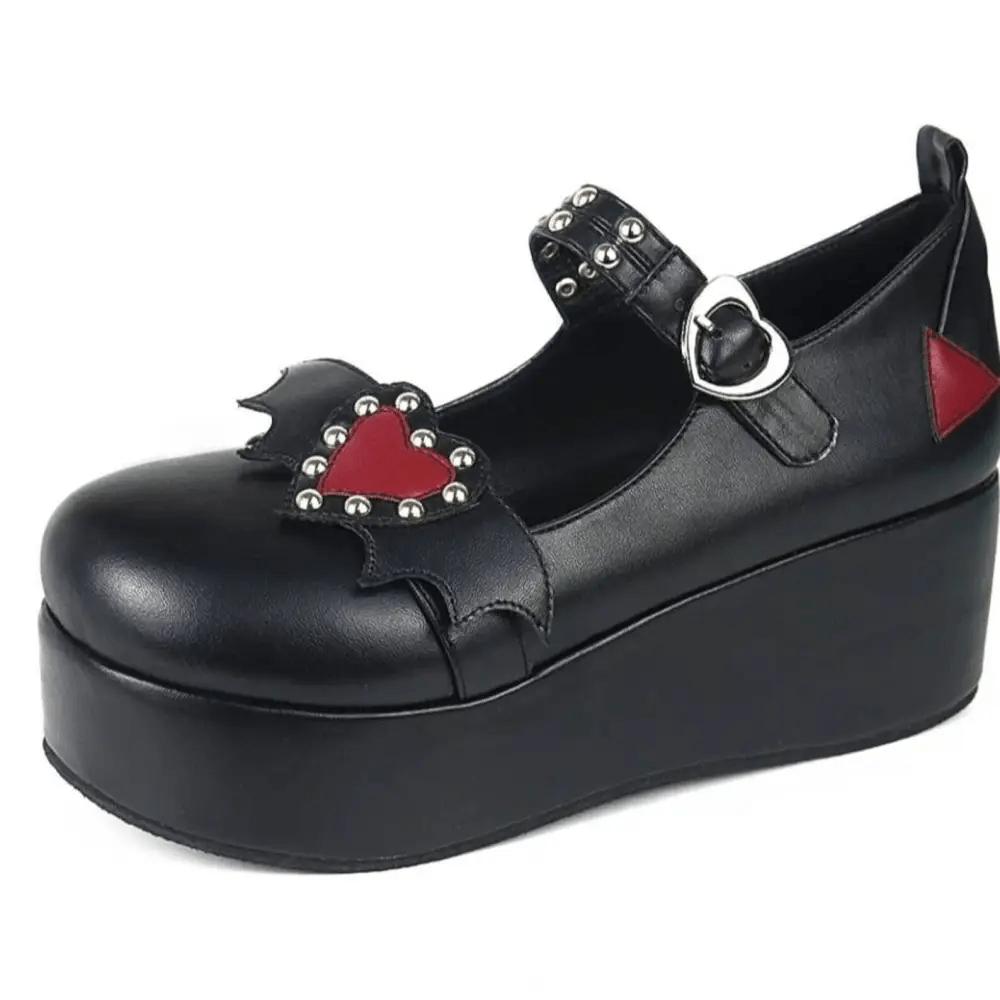 Babydoll Platform Wedge Mary Jane Shoes with Heart Buckle - Cosparty
