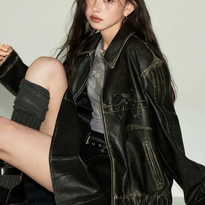 Babydoll Pleather Moto Jacket for Pastel Goth Style Enthusiasts - Cosparty